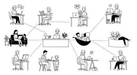 Remote Work Life Balance. Vector Illustration of Work and Personal Life. Generative AI