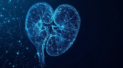 Obraz premium Abstract kidney in low poly on dark blue technology background