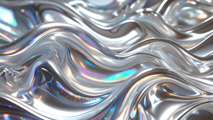  Modern design. abstract 3d wave background, Silver holographic foil. Abstract chrome waves background. Hologram texture. Premium quality.
