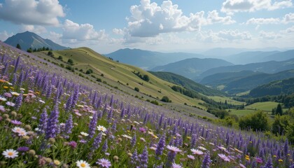Scenic Mountain Landscape with Colorful Wildflowers in Bloom