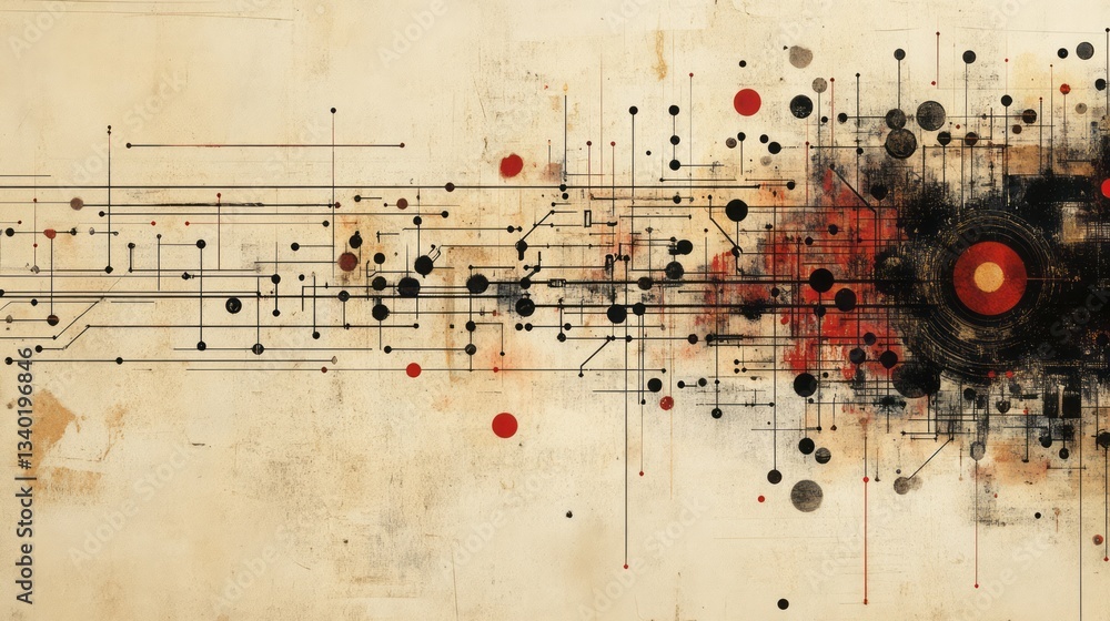 Poster abstract design showcases lines circles and textures on canvas