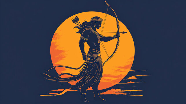 Illustration of Lord Ram with Bow and Arrow for Ram Navami: Symbol of Courage and Truth