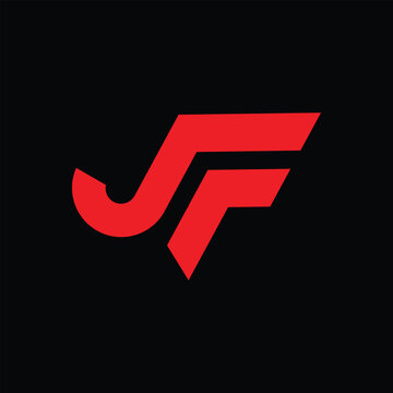 The image shows a flat monogram logo design of an initial letter JF in bright red color. The logo looks clean and sharp on a black background.
