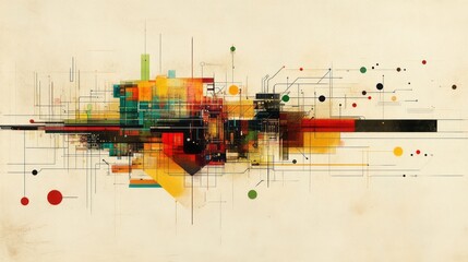 Abstract digital network visualization rendered with geometric shapes and lines