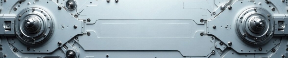 High-gloss silver metallic surface with precision-cut mechanical components, industrial, modern