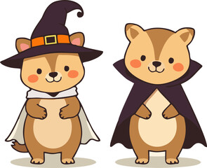 Cute Halloween Animals in Costume - Cartoon Style