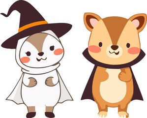 Cute Halloween Animals in Costume - Cartoon Style