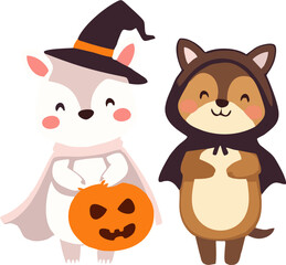 Cute Halloween Animals in Costume - Cartoon Style
