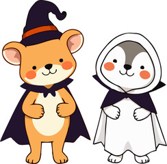 Cute Halloween Animals in Costume - Cartoon Style