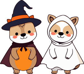 Naklejka premium Cute Halloween Animals in Costume - Cartoon Style