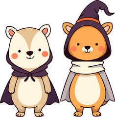 Cute Halloween Animals in Costume - Cartoon Style