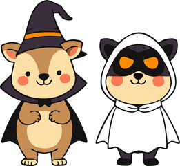 Cute Halloween Animals in Costume - Cartoon Style