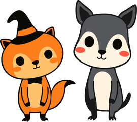 Cute Halloween Animals in Costume - Cartoon Style