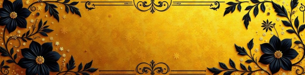 Gold velvet background with intricate black floral patterns and gold accents ,  gold,  luxury