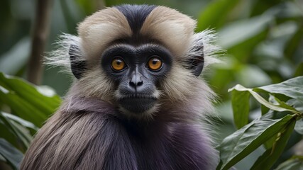 Obraz premium Tranquil Hues: A Detailed Portrait of a Purple-Faced Langur