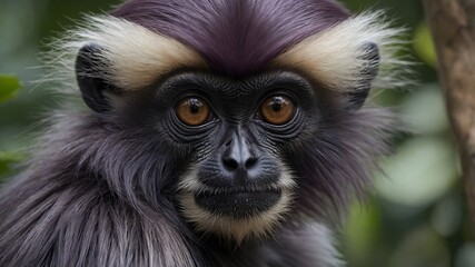 Obraz premium Radiant Serenity: A Close View of a Purple-Faced Langur