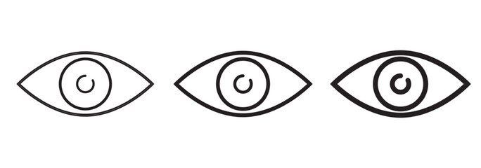 Eye icon set. Look and vision outline symbols. Open  eye icons isolated on white background. Vector illustration. Variety Eye Symbol.