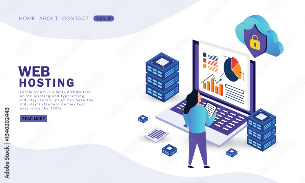 Aufkleber data center and web hosting isometric concept