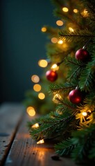 Garlands and Coniferous Branches Adorned with Lights, frosty morn, string lights, coniferous branches