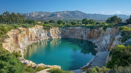 Naklejka premium Vast quarry lake, serene landscape