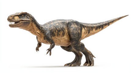 Fototapeta premium A Rajasaurus stomping the ground in fury, preparing to attack, high resolution, isolated on white background