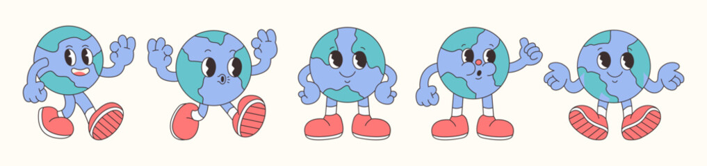 Set of Retro Earth Character Illustrations
