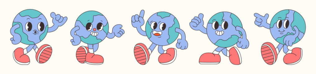 Set of Retro Earth Character Illustrations