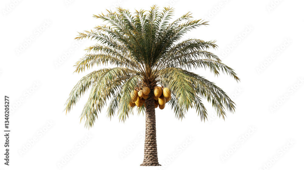 Poster isolated date palm tree with ripe fruits on transparent background
