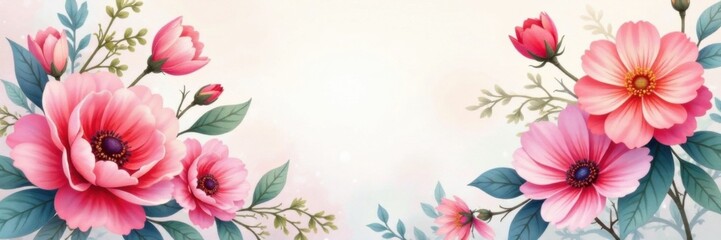 Floral Patterns on Watercolor Background with Pastel Colors, natural elements, botanical illustrations