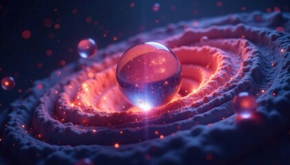 Floating spheres of light suspended in a dark vortex , abstract, background, swirling