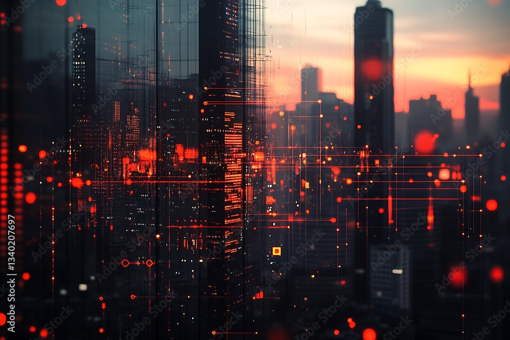 Poster dynamic visualization of earth at night showing illuminated cities connected by glowing network line