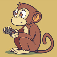 Cartoon monkey playing video games, showcasing playful expressions and excitement during gaming time in a colorful setting
