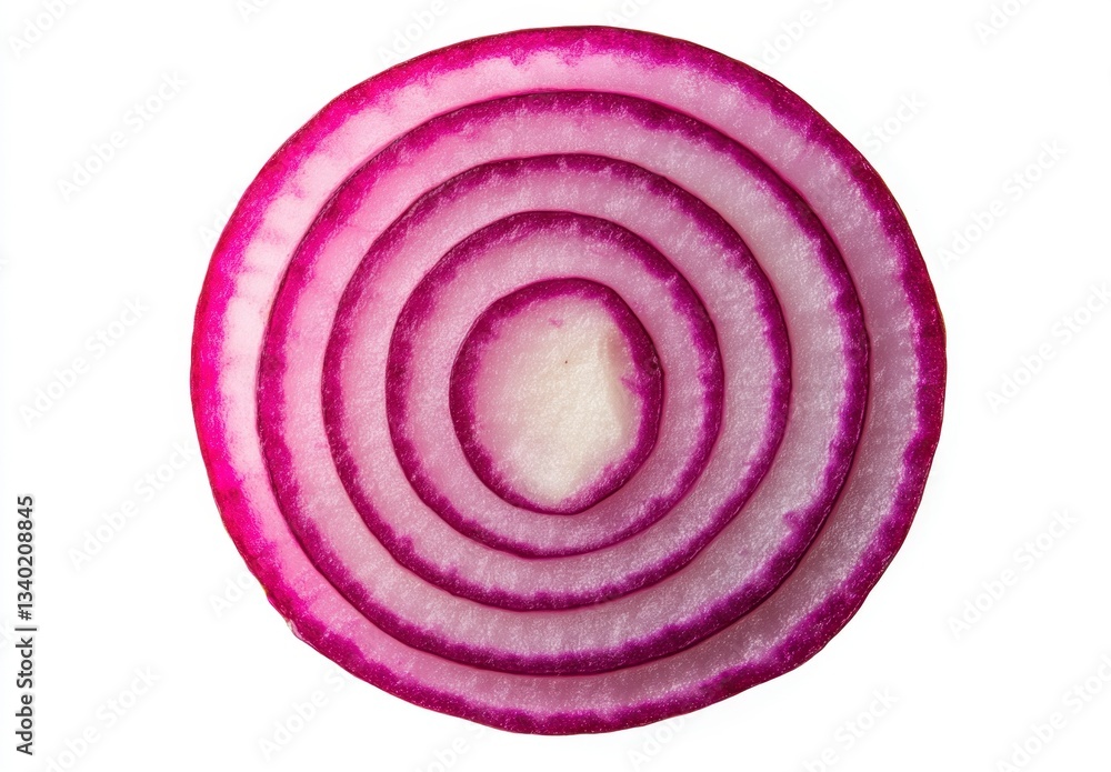Poster close up view of a cross section of a red onion, showcasing its concentric rings and layers against 