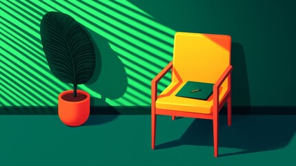 Fototapeta premium Stylish chair placed next to a lush green plant in a minimalist interior design setting for home or office decor