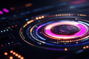 A futuristic digital interface with vibrant colors and circular patterns, suggesting advanced technology and data visualization.