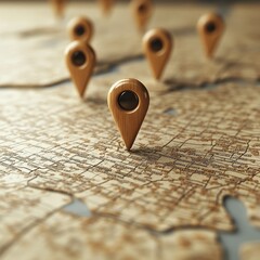 Vintage map with multiple location markers