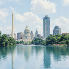 The beauty of the skyline reflected in the lake