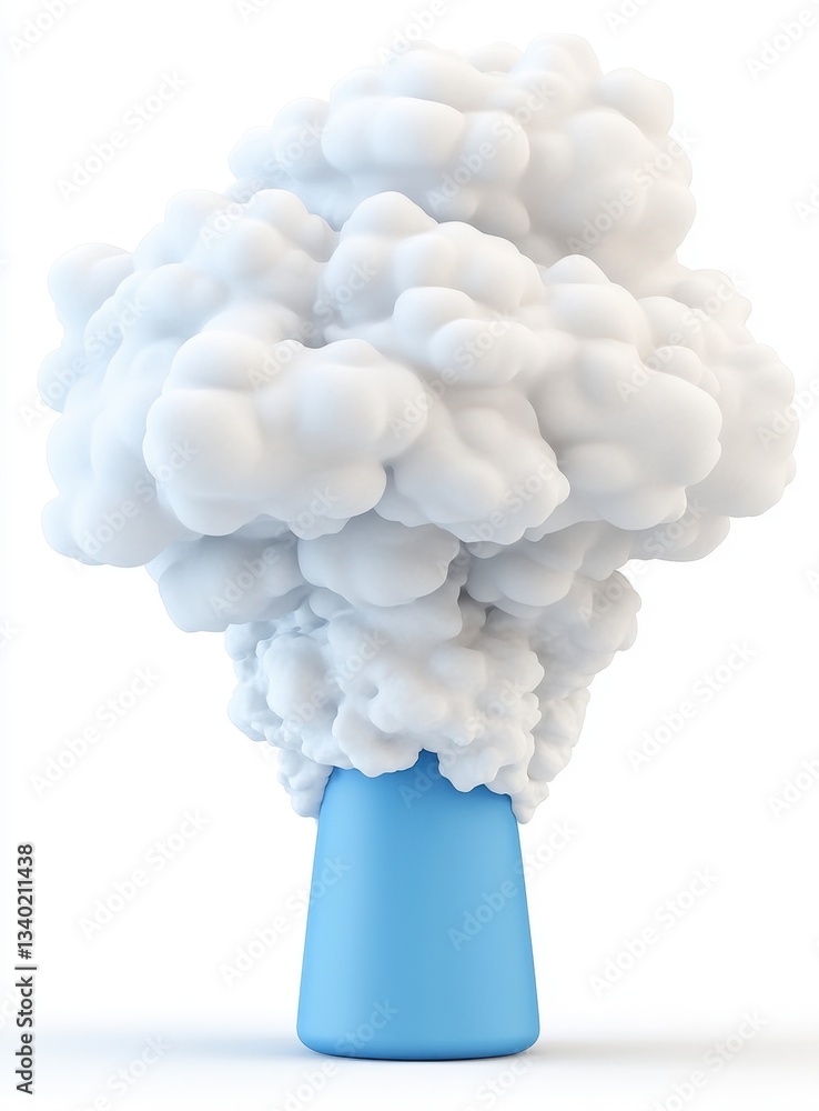Poster 3d rendering of a fluffy white cloud like substance emerging from a light blue container against a w