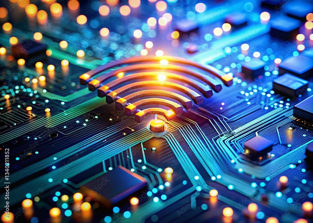 Poster high-speed wireless data, circuit board, big data visualization, central processor, internet network