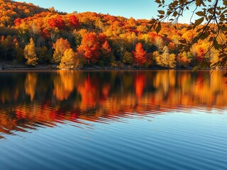 "Autumn Lake Serenity - Vibrant Fall Colors