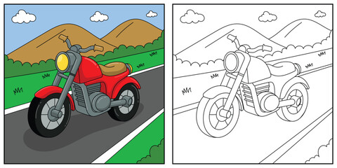 Motorcycle Coloring Page Vehicle Illustration
