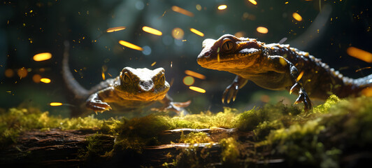 epic salamander battle flaming, ai generative