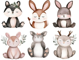Adorable Watercolor Woodland Animals  Bunny  Fox  Deer Nursery Art