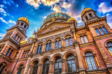 Obraz premium Historic Berlin Synagogue Facade, Architectural Detail, German Jewish Heritage, Religious Building, Synagogue Exterior