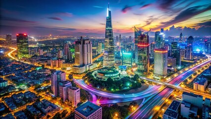 Obraz premium Ho Chi Minh City Skyline: Futuristic Neon Dreamscape at Night