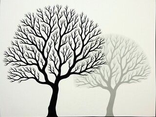 Silhouette of a Leafless Tree with Shadow