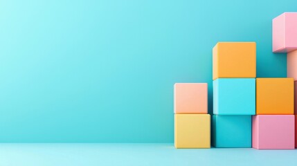 Colorful Building Blocks Against a Light Blue Background