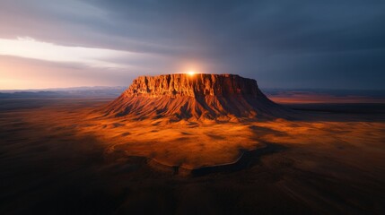 Awe-inspiring view of a vast desert under a dramatic dark sky with starry nightscape and endless sand dunes