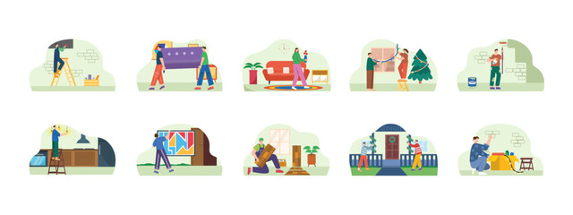 Home Decor set illustration. Flat vector illustration concept