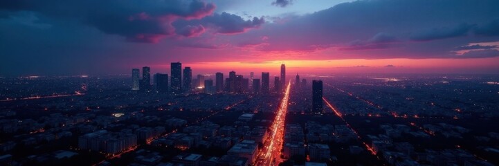 Fototapeta premium Dark urban landscape with a cityscape at dusk, edgy, industrial